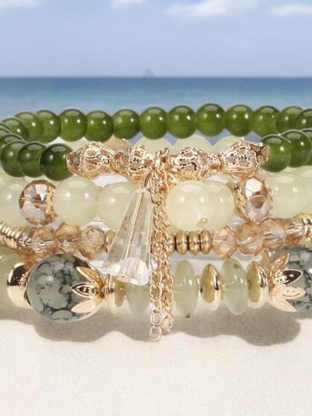 Caiyao 4Pcs Bohemia Multilayer Stackable Beaded Bracelets Set Colorful Crystal S